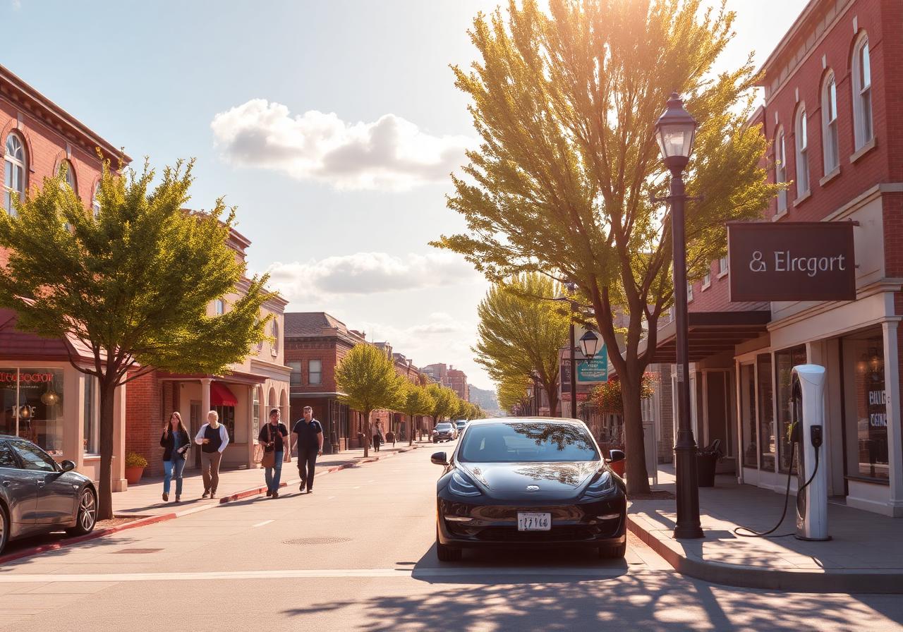 Neighborhood street with EV charging